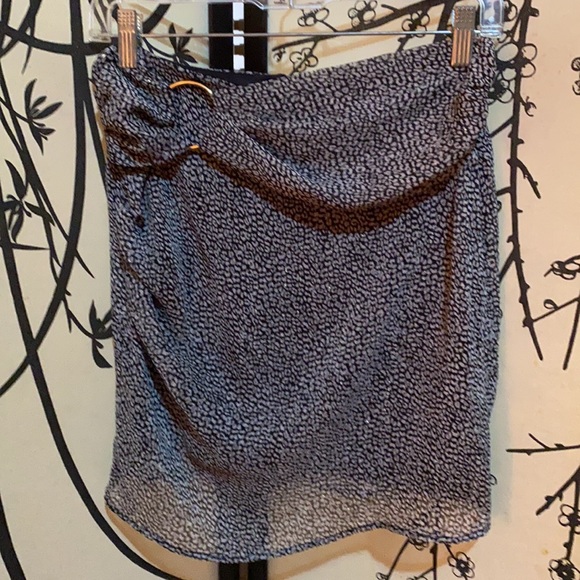 Zara Black/White Animal Print W/Gold Stripes Mini Skirt Embellished WBelt Scarf - Picture 3 of 16